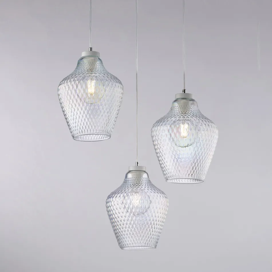 Dritë varëse metalike me 3 ndriçues Alnitak prej qelqi të zi Viadurini