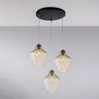 Dritë varëse metalike prej qelqi të zi Alnitak me 3 ndriçues Viadurini