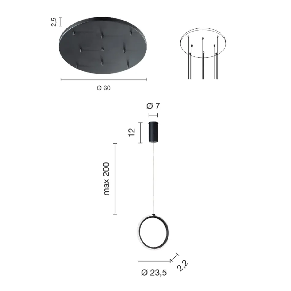Llambadar i varur metalik i lyer me ar me 8 drita LED - Kedri Viadurini