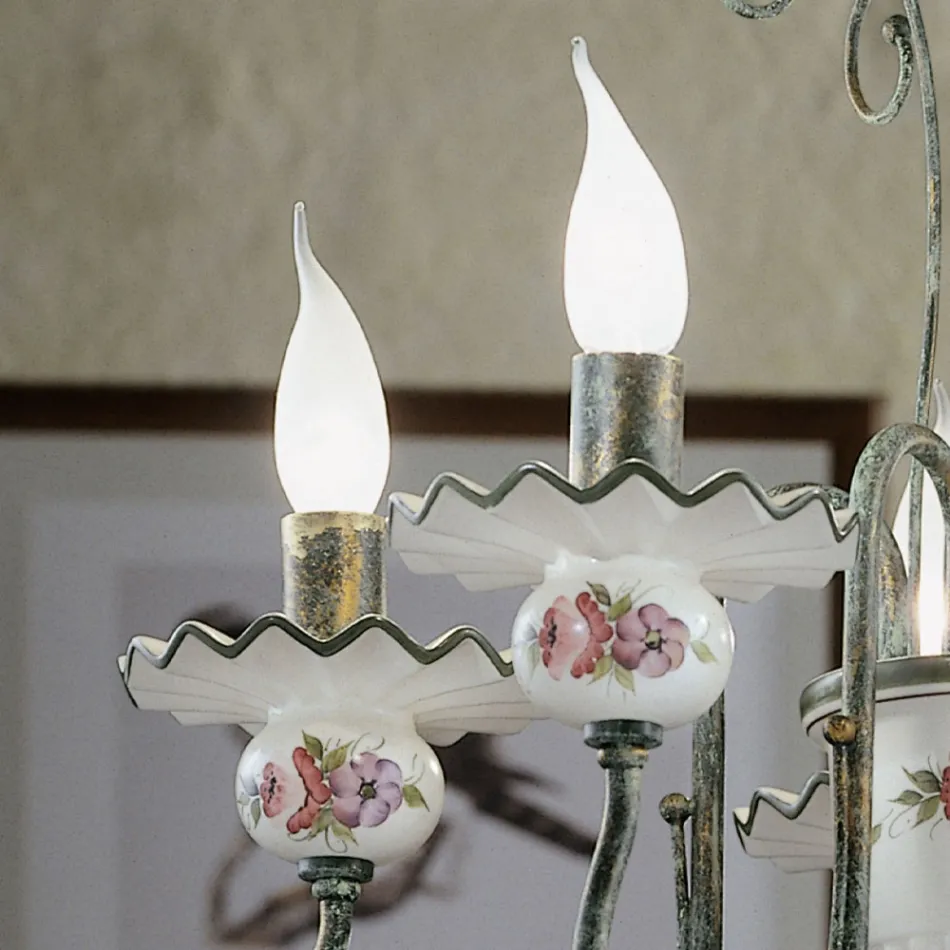 Llambadar qeramike Artizanale me Dekor Dore dhe Tunxh Antik - Sanremo Viadurini