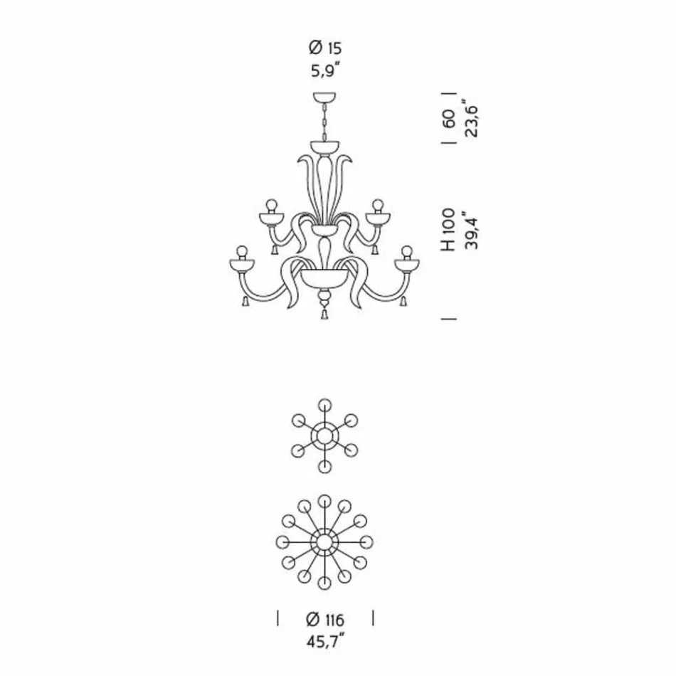 Punuar me dorë Llambadar 18 Dritash në Xham të Venecias, Prodhuar në Itali - Regina Viadurini