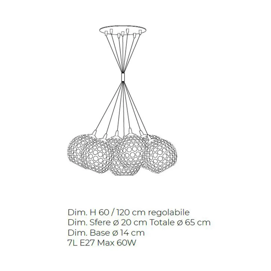 Llambadar i punuar me dorë nga qelqi dhe metali Venecias - Bolle Balloton Viadurini