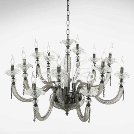 Klasik llambadar 12 drita me xham të fryrë Detaje me lule - Bluminda Viadurini