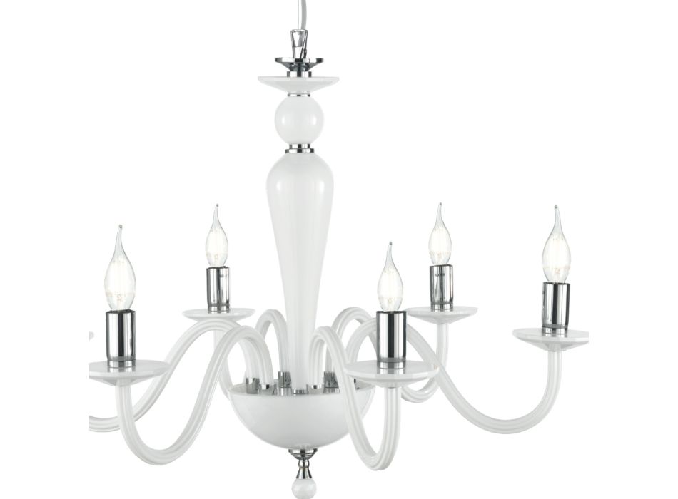 Llambadar klasik 6 dritash në xham dhe metal italian të punuar me dorë - Oliver Viadurini