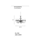 Klasik llambadar 6 drita qelqi i tymosur i punuar me dore italiane dhe metalike - Memori Viadurini