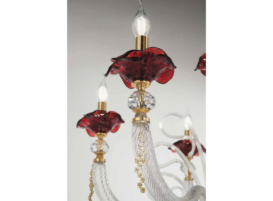 Llambadar klasik me 6 drita me xham të fryrë Detaje me lule - Bluminda Viadurini