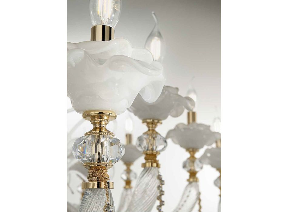 Llambadar klasik me 6 drita me xham të fryrë Detaje me lule - Bluminda Viadurini