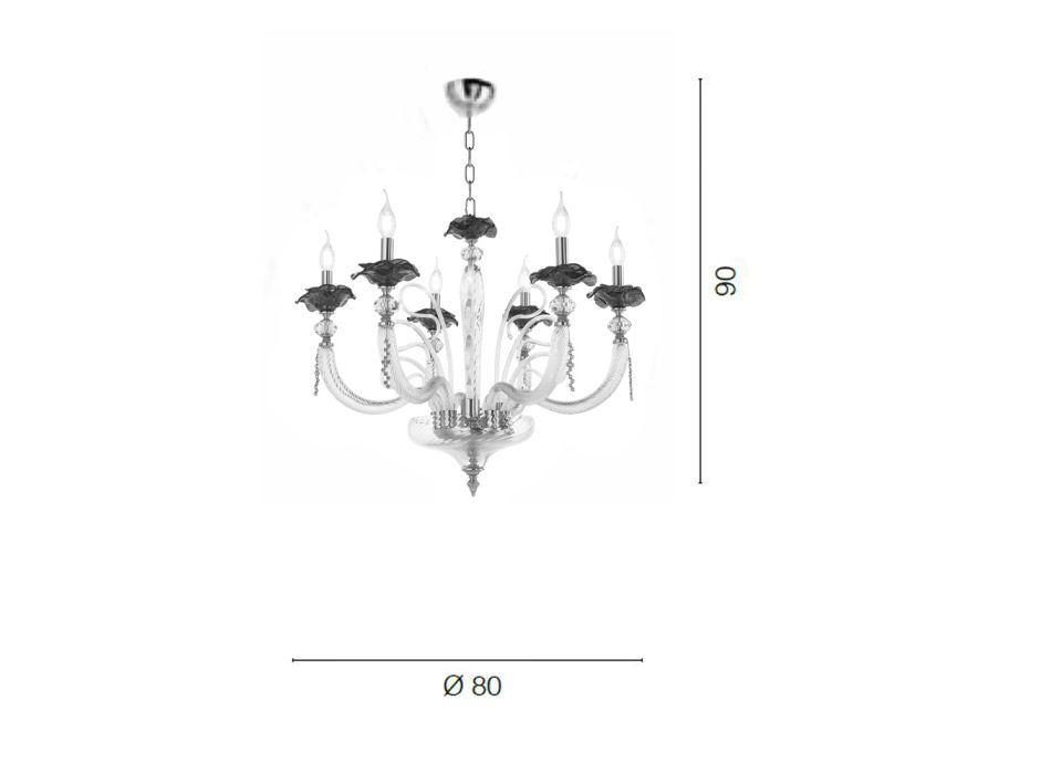 Llambadar klasik me 6 drita me xham Detaje me lule - Bluminda Viadurini