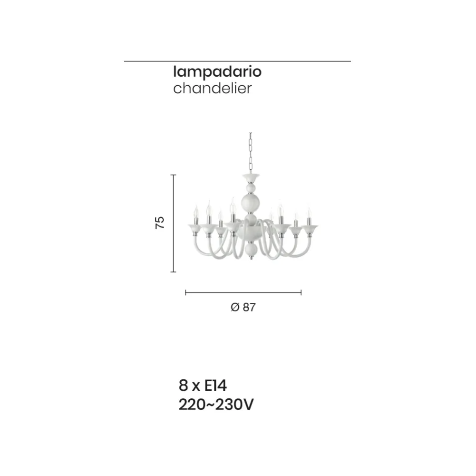 Luksoze italiane llambadar qelqi i punuar me dorë 8 drita - Mindful Viadurini