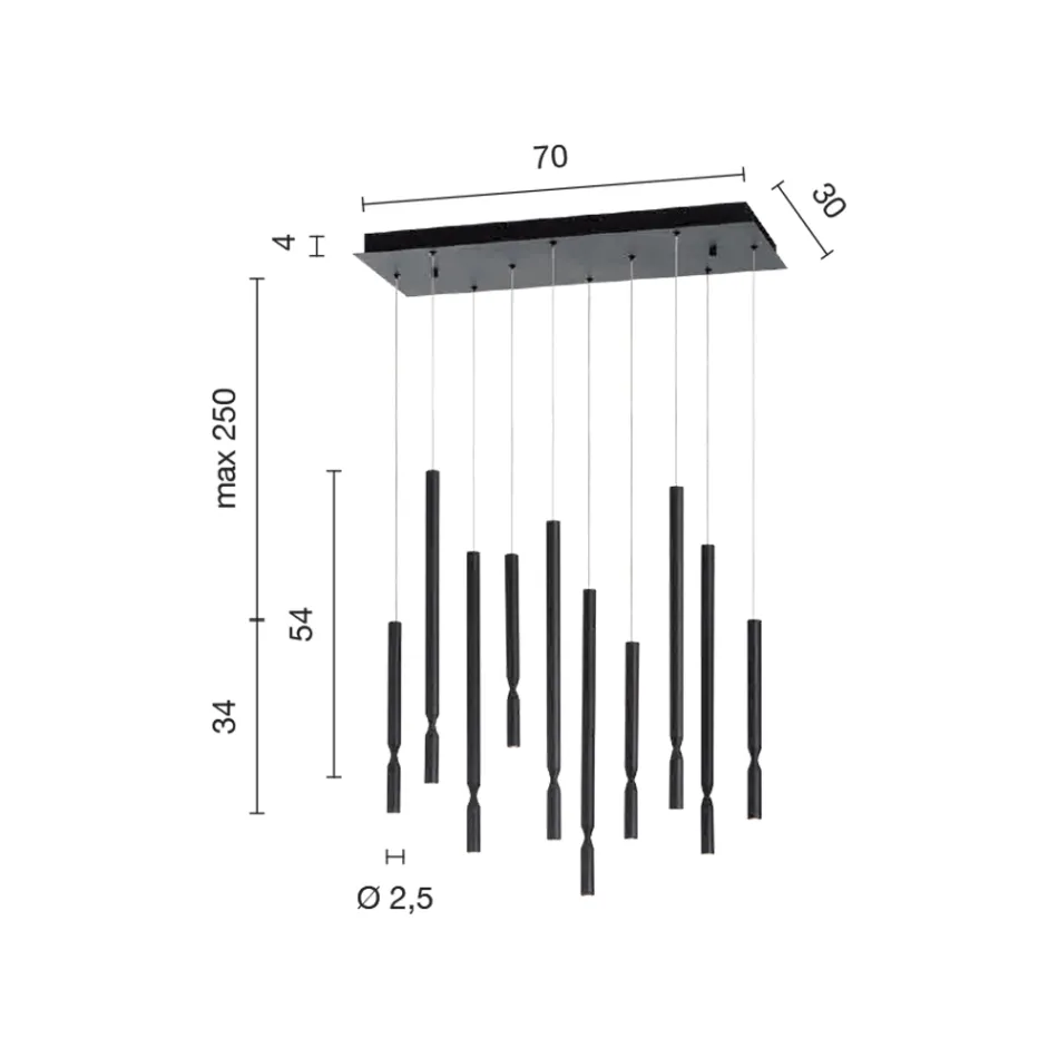 Llambadar me 10 drita LED në metal të lyer dhe kabllo të rregullueshme - larsh Viadurini