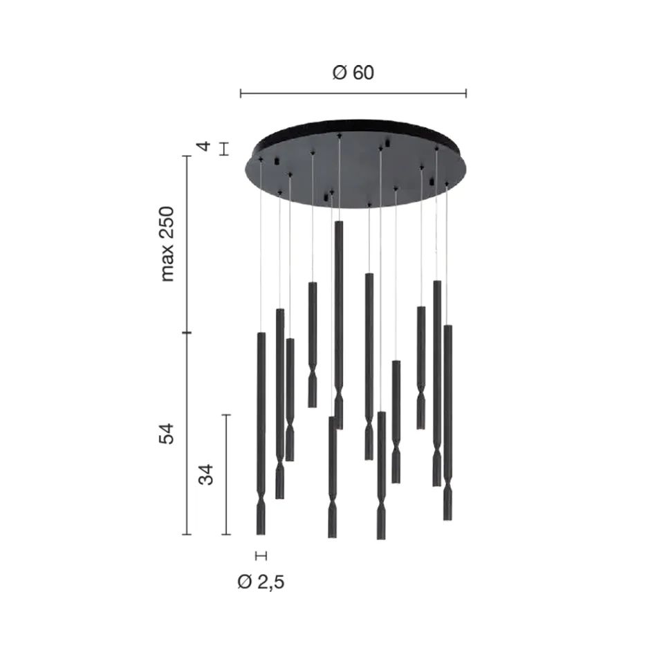 Llambadar me 12 drita LED në metal të lyer dhe kabllo të rregullueshme - larsh Viadurini