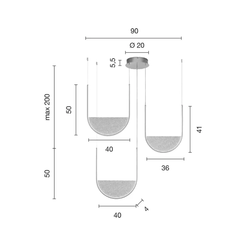 Llambadar me 3 LED me futje të lëvizshme në xhami të grimcuar - Catalpa Viadurini