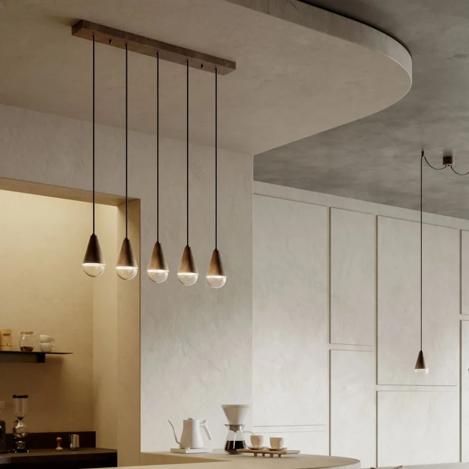 Llambadar me 5 drita në hekur dhe qelq Prodhuar në Itali - Me vranësira Viadurini