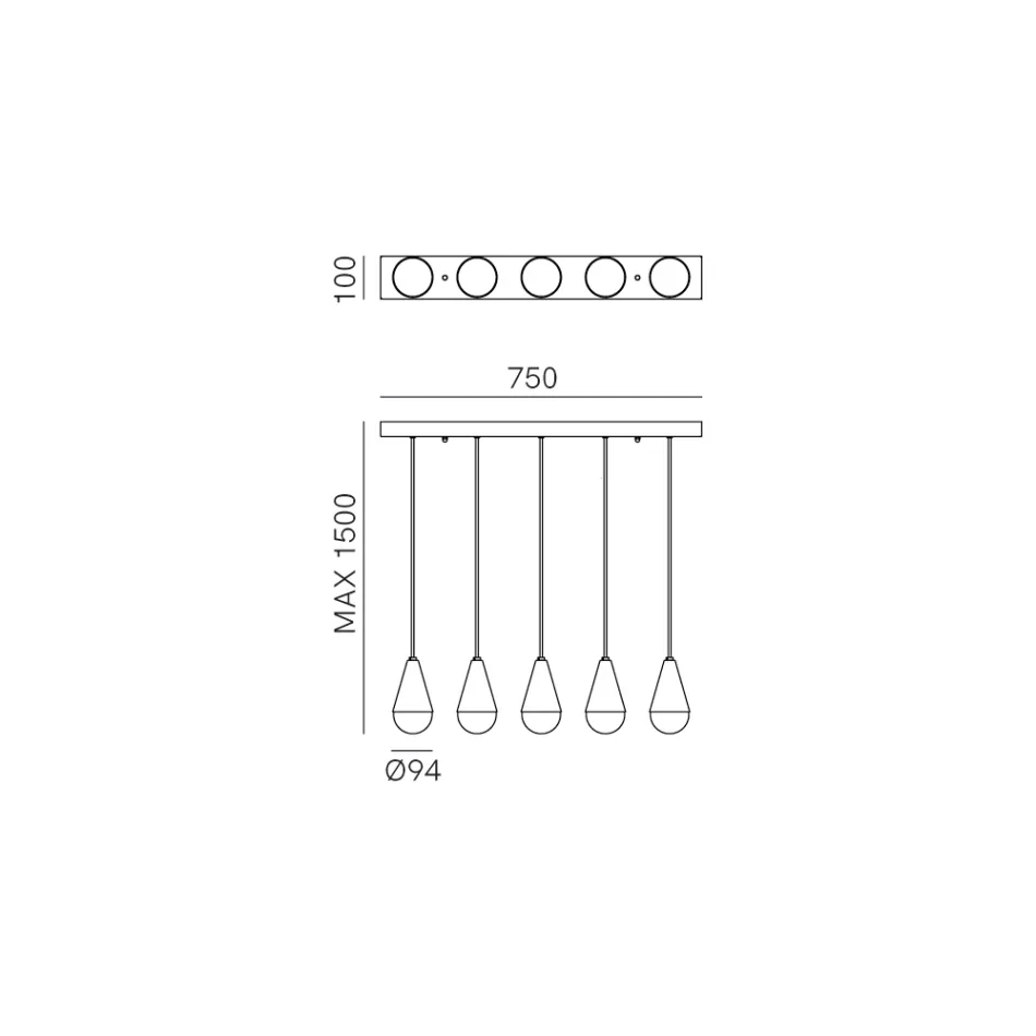 Llambadar me 5 drita në hekur dhe qelq Prodhuar në Itali - Me vranësira Viadurini