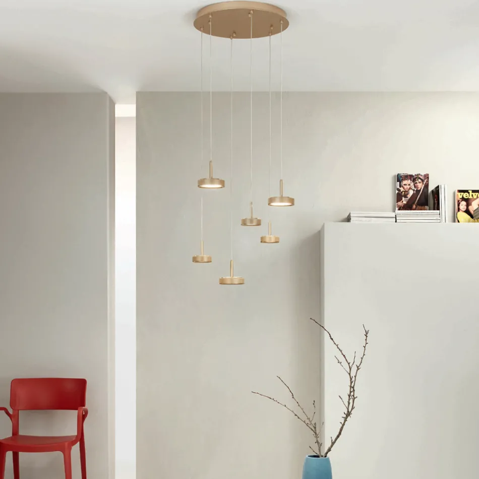 Llambadar me 6 LED dhe Baze te Rrumbullaket ne Metal te lyer me Ar - Shkoz Viadurini