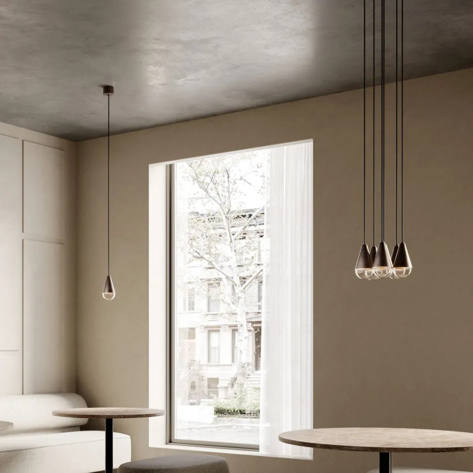 Llambadar me 6 drita në hekur dhe qelq Prodhuar në Itali - Me vranësira Viadurini