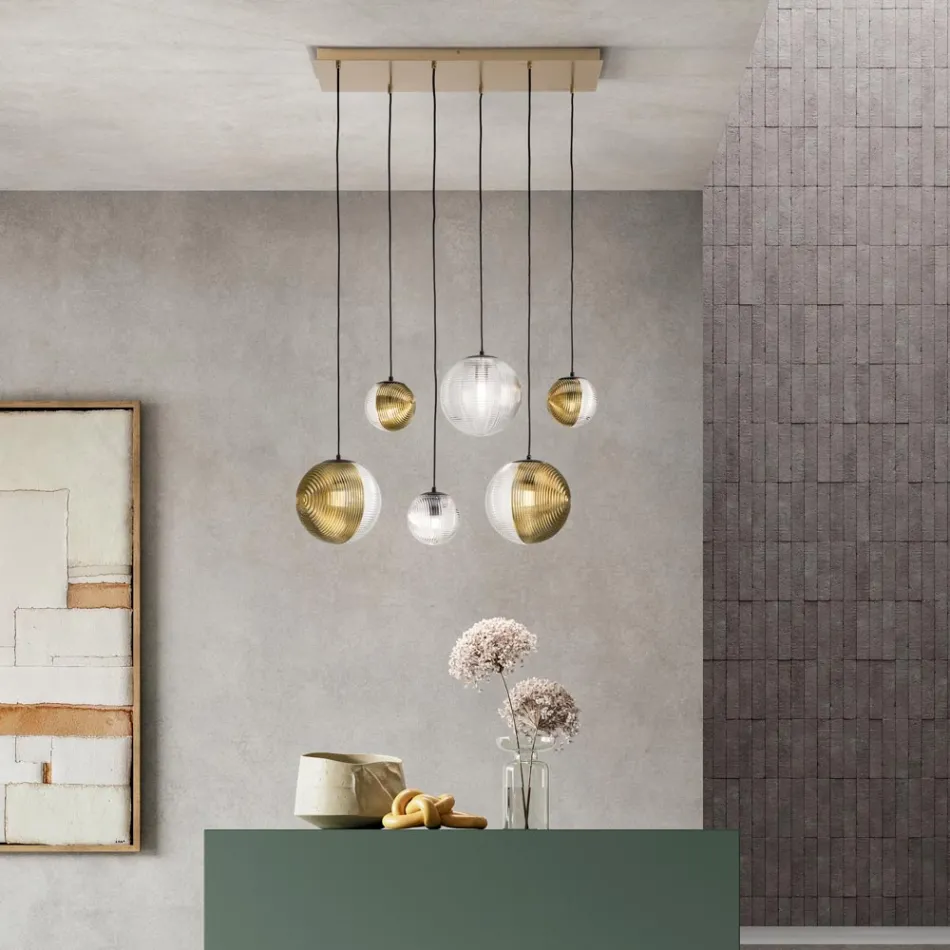 Llambadar me 6 drita në xham të fryrë në formën e një sfere Prodhuar në Itali - Prilla Viadurini