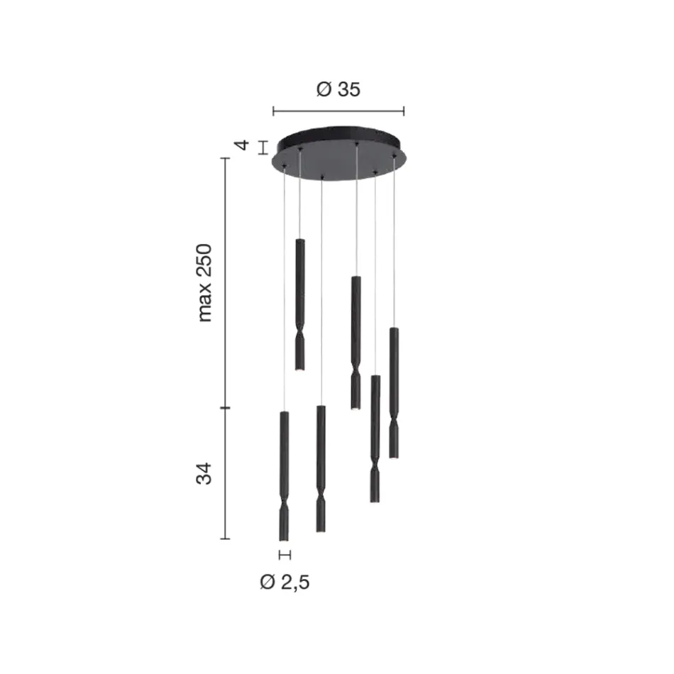 Llambadar me 6 drita LED në metal të lyer dhe kabllo të rregullueshme - Larch Viadurini