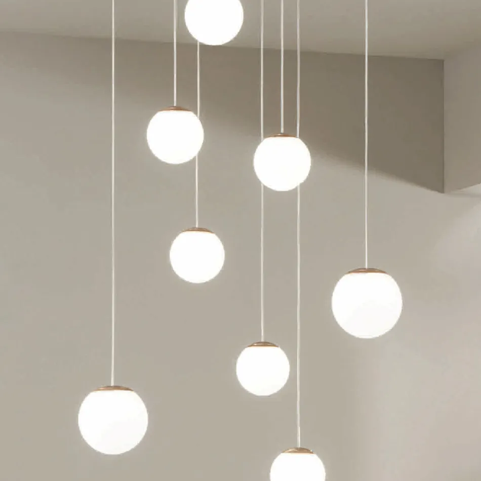 Llambadar me 8 LED i mbuluar me xham me ngjyra opsionale dhe me bazë metalike - ahu Viadurini