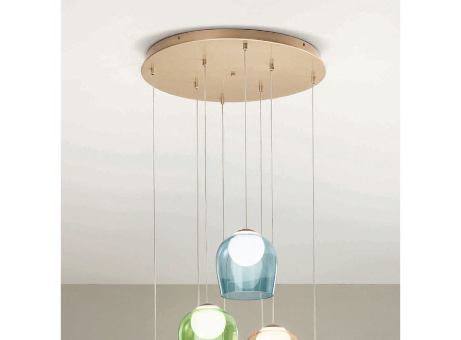 Llambadar me 8 LED i mbuluar me xham me ngjyra opsionale dhe me bazë metalike - ahu Viadurini