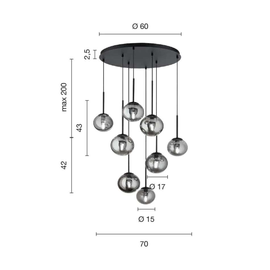 Llambadar me 8 LED në metal të lyer me ar dhe xham të fryrë - Ailanto Viadurini