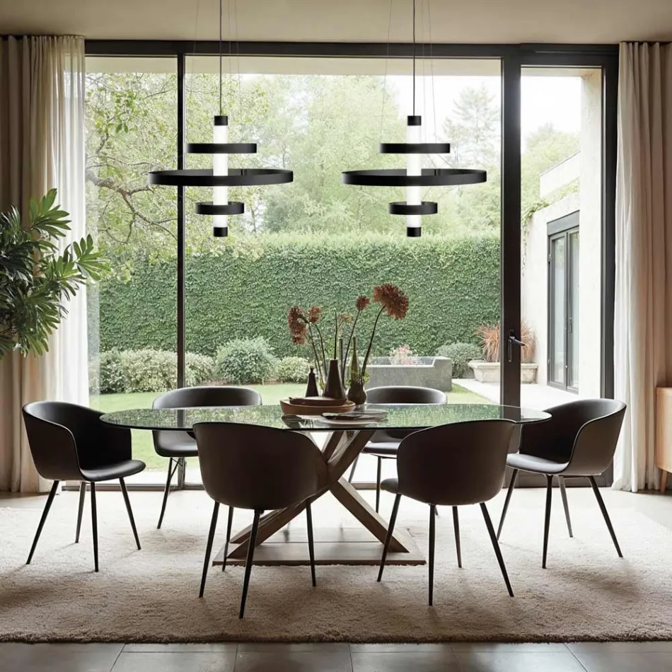 Llambadar me trup qelqi dhe 3 rrathë alumini - Clara Viadurini