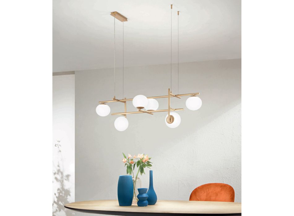 Llambadar me LED në metal të lyer me ar dhe xham të fryrë - Ailanto Viadurini