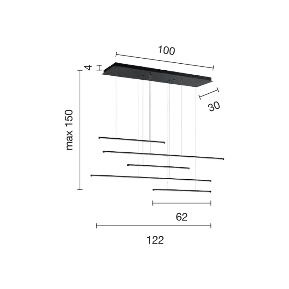 Llambadar me drita LED horizontale në metal dhe kabllo të rregullueshme - Portokalli Viadurini