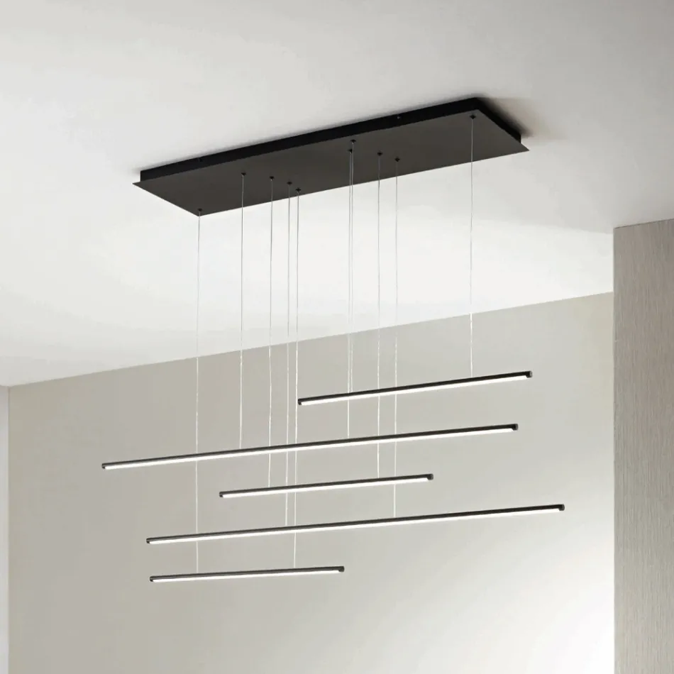 Llambadar me drita LED horizontale në metal dhe kabllo të rregullueshme - Portokalli Viadurini