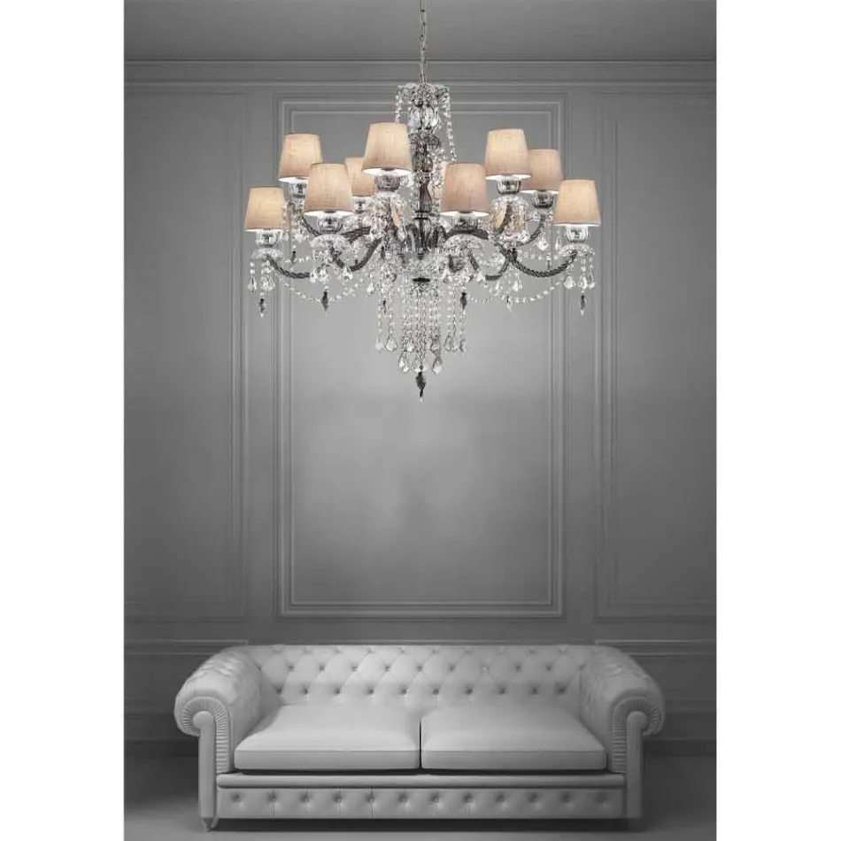 Llambadar artizanal Venetian Glass 12 Lights, prodhuar në Itali - Milagros Viadurini