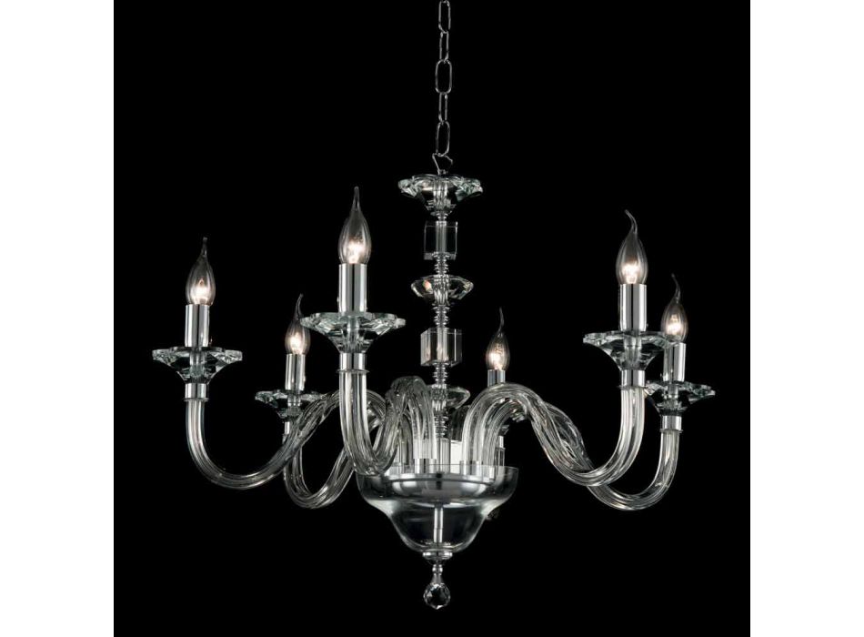 Dizajn llambadar xhami me 6 drita në gotë dhe kristal Ivy, i bërë në Itali Viadurini