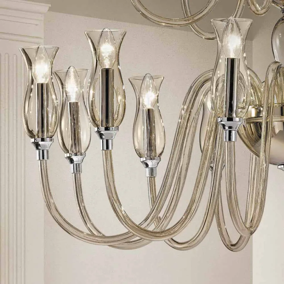 Llambadar i punuar me dorë me 18 drita në Venecia Glass prodhuar në Itali - Vittoria Viadurini