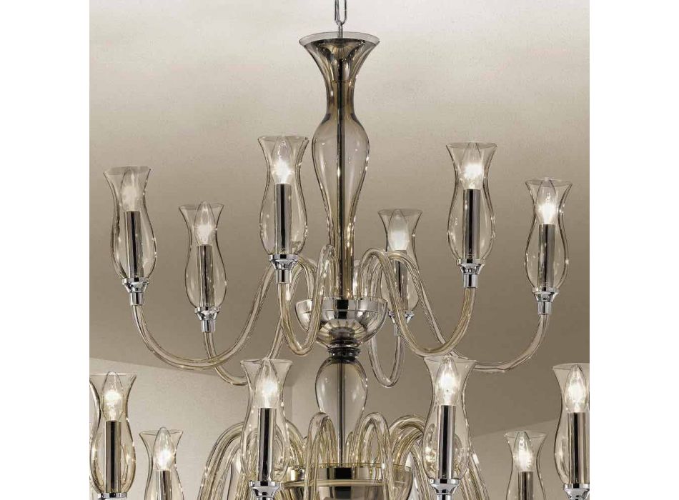 Llambadar i punuar me dorë me 18 drita në Venecia Glass prodhuar në Itali - Vittoria Viadurini
