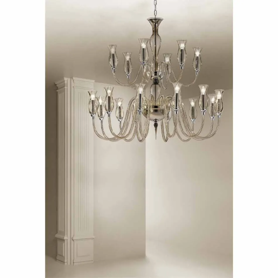 Llambadar i punuar me dorë me 18 drita në Venecia Glass prodhuar në Itali - Vittoria Viadurini