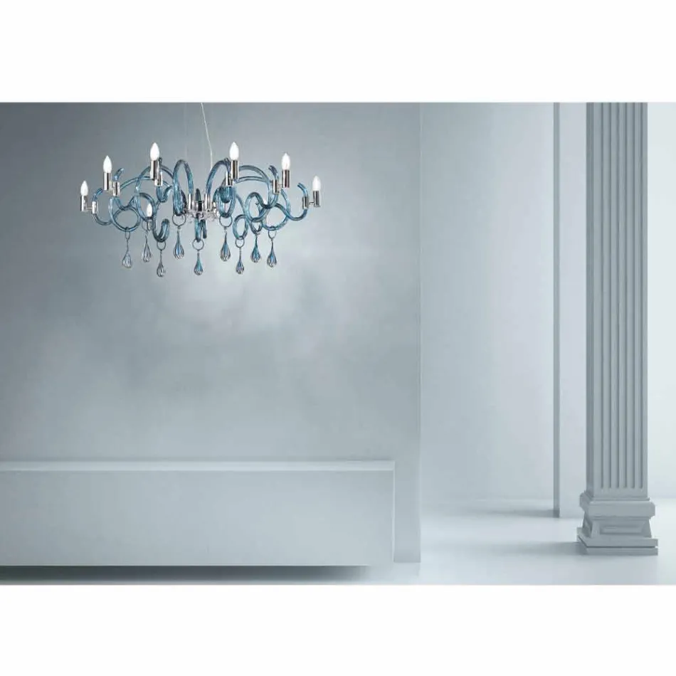 Llambadar i lehtë 9 i punuar me dorë në xhamin venecian Prodhuar në Itali - Bernadette Viadurini