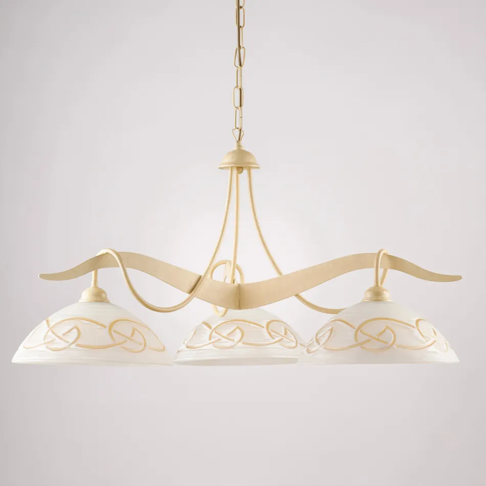 Llambadar prej qelqi dhe metali me 3 ndriçues për ndriçim të brendshëm - Musca Viadurini