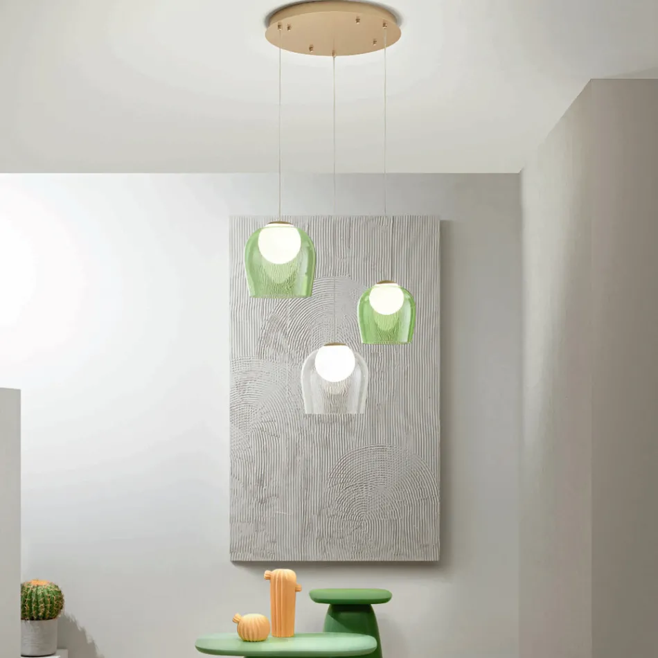 Llambadar metalik i lyer me ar me 3 LED dhe xham opsional - ahu Viadurini