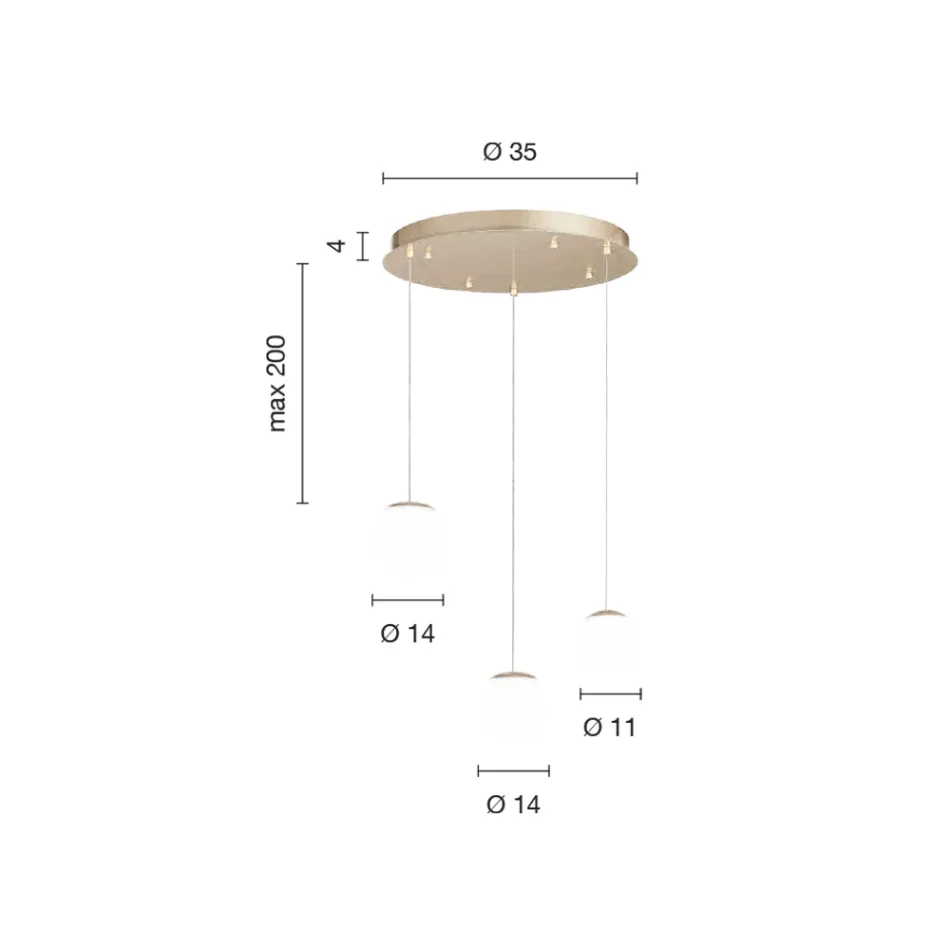 Llambadar metalik i lyer me ar me 3 LED dhe xham opsional - ahu Viadurini