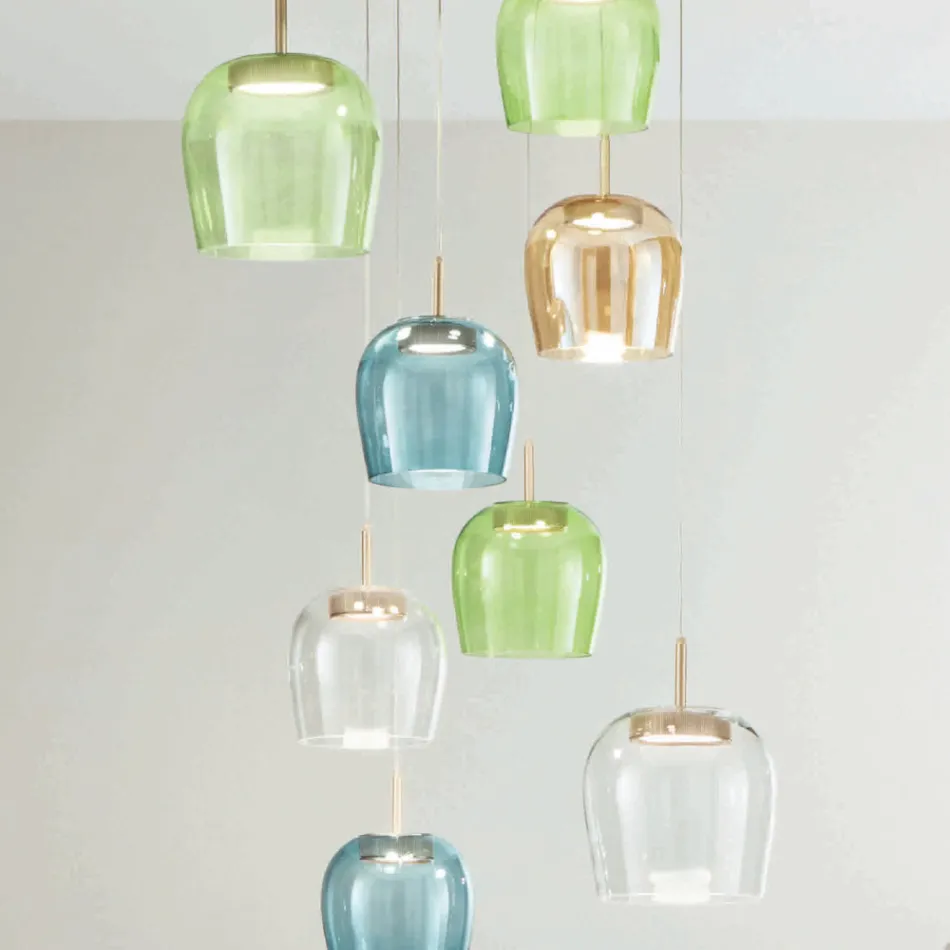 Llambadar metalik i lyer me ar me drite LED dhe xham me ngjyre - shkoza Viadurini