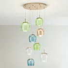 Llambadar në Metal të lyer me Ar dhe Xham me Dritë LED dhe me Ngjyra - Shkoz Viadurini