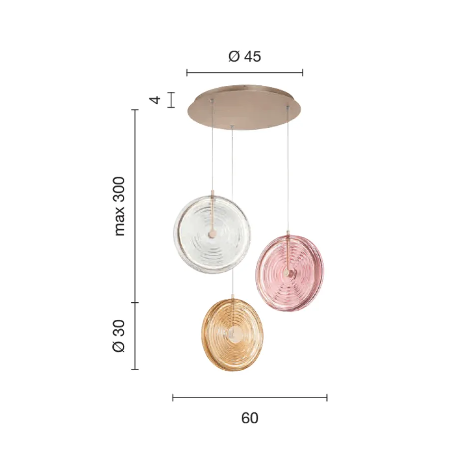 Llambadar në metal të lyer dhe xham të zbukuruar me linja koncentrike - Hackberry Viadurini