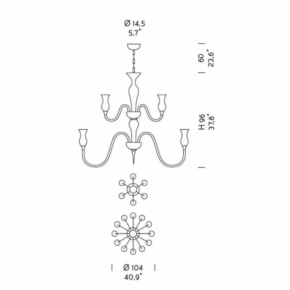Llambadar qelqi i punuar me dorë nga Venecia me 18 drita të prodhuara në Itali - Vittoria Viadurini