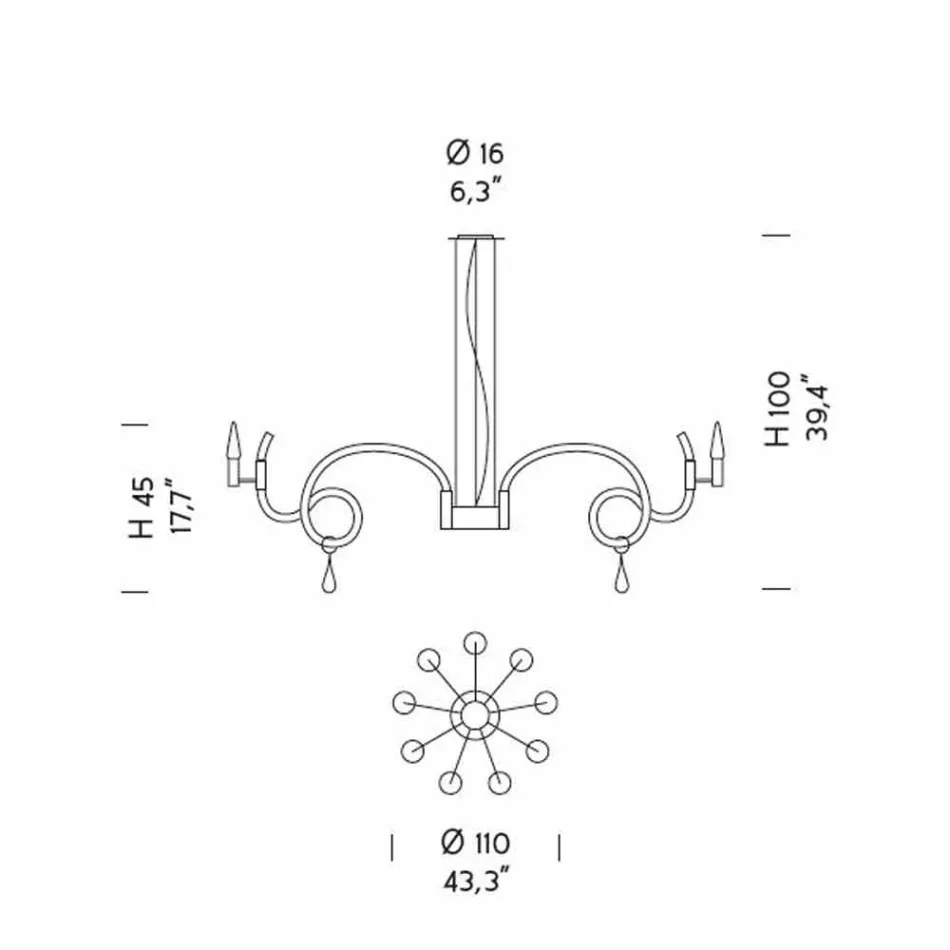 Llambadar qelqi venecian i punuar me dorë me 9 drita të prodhuara në Itali - Bernadette Viadurini