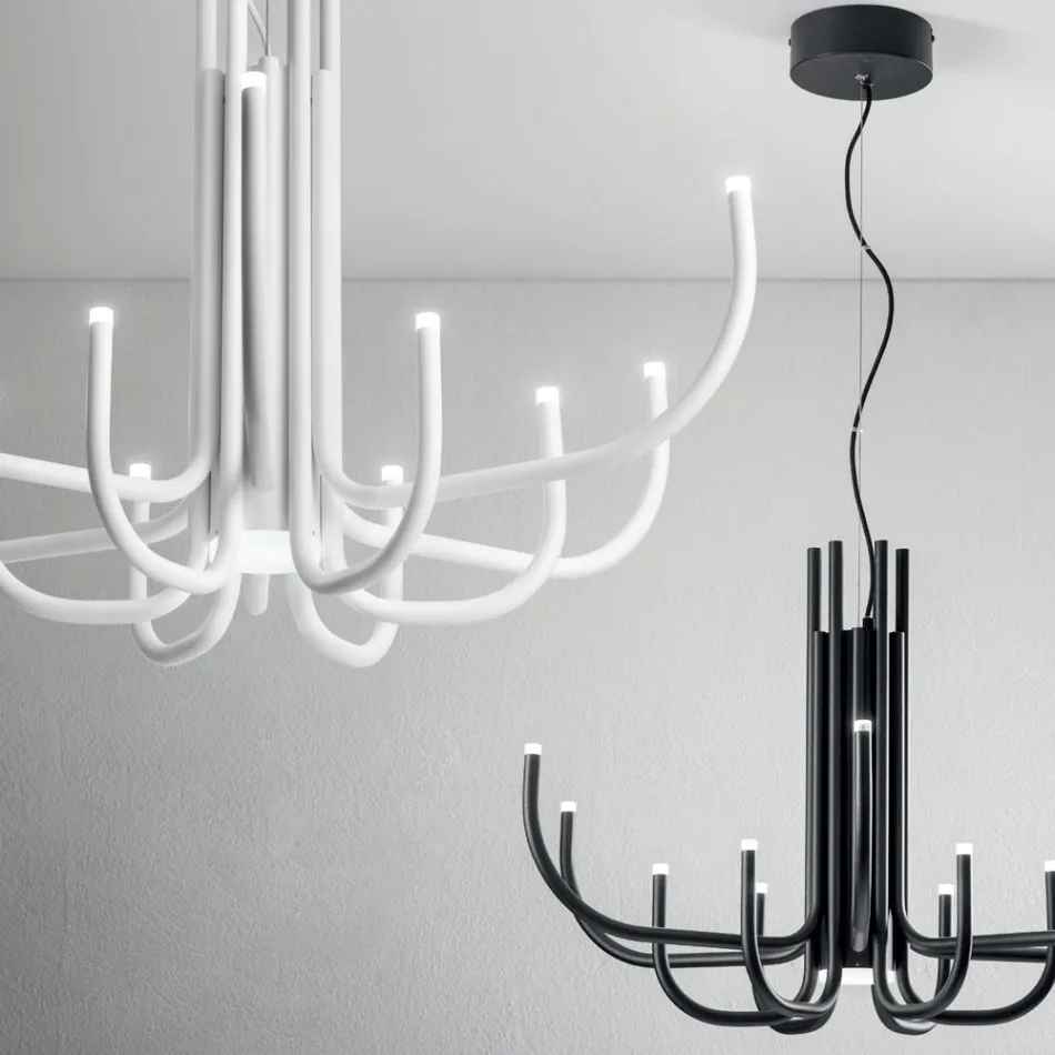 Llambadar LED me 13 drita në metal të lyer me ngjyrë të bardhë, të zezë ose ari - Akrepi Viadurini