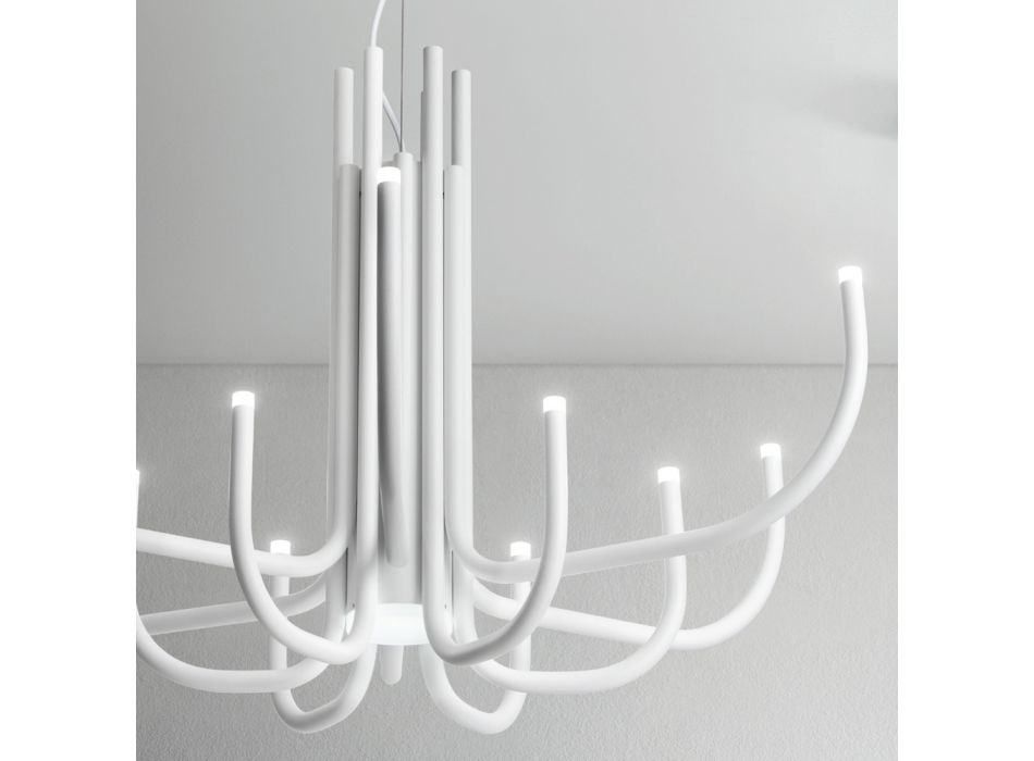 Llambadar LED me 13 drita në metal të lyer me ngjyrë të bardhë, të zezë ose ari - Akrepi Viadurini