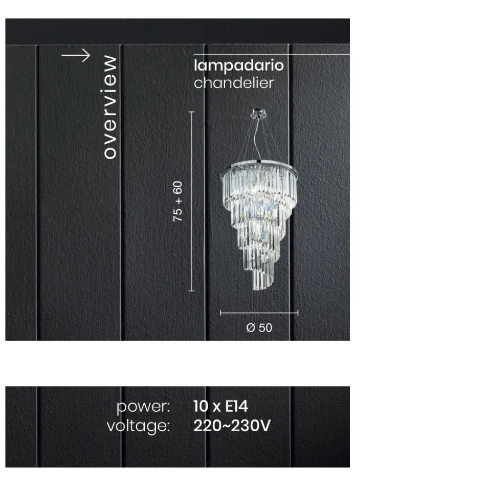 Llambadar klasik luksoz në metal të kromuar dhe kristal të prerë - Lambert Viadurini