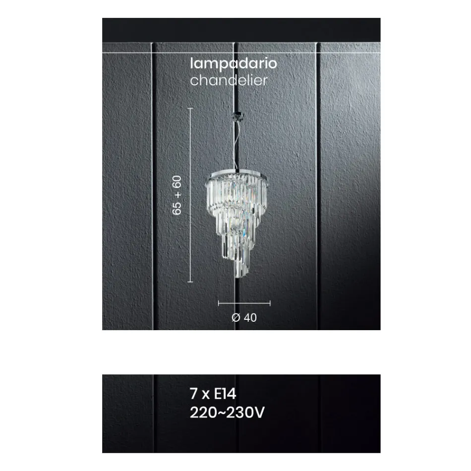 Llambadar klasik luksoz në metal të kromuar dhe kristal të prerë - Lambert Viadurini