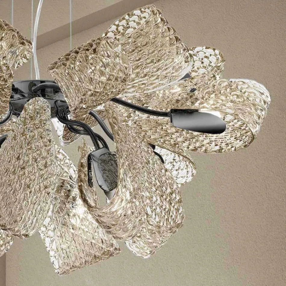 Llambadar modern me 12 drita në Xham të Venecias, prodhuar në Itali - Diamonique Viadurini