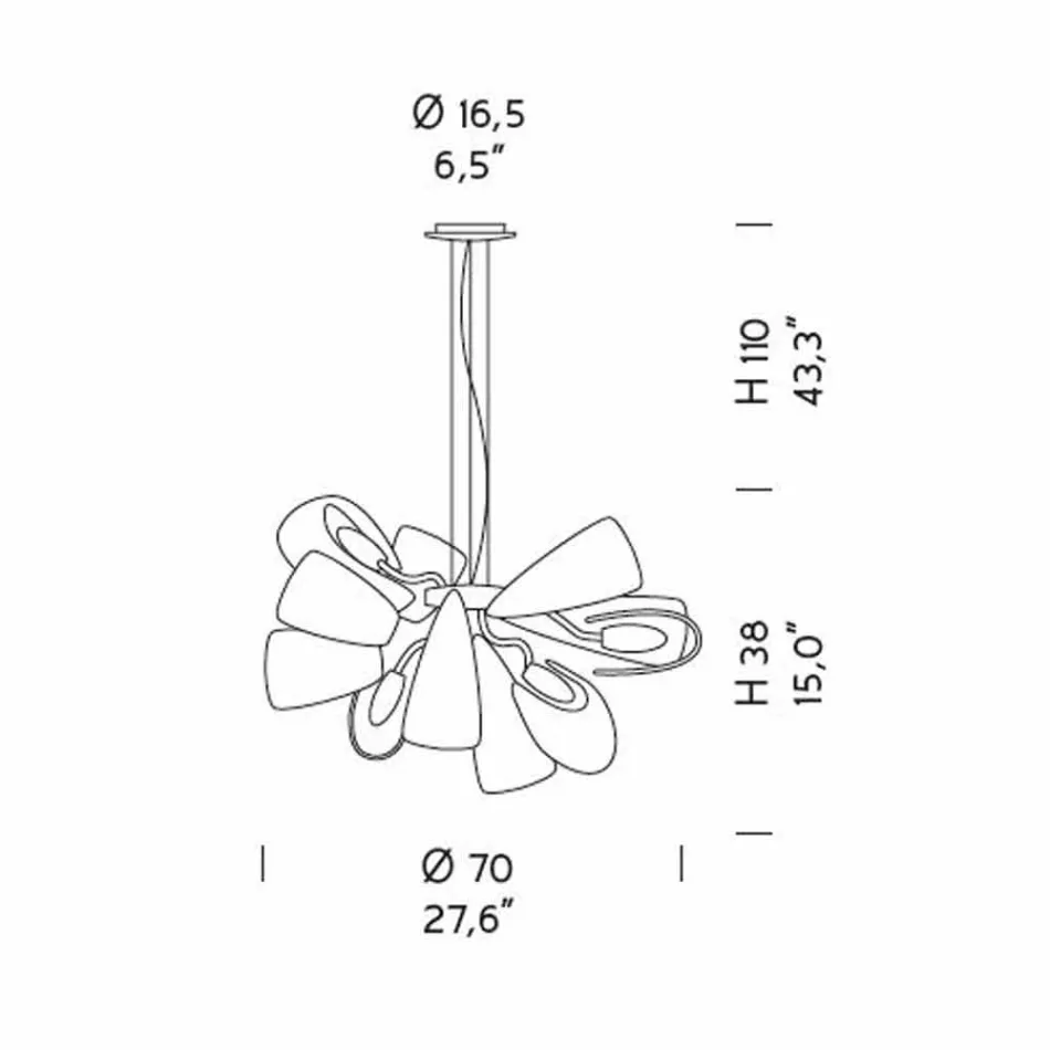 Llambadar modern me 12 drita në Xham të Venecias, prodhuar në Itali - Diamonique Viadurini