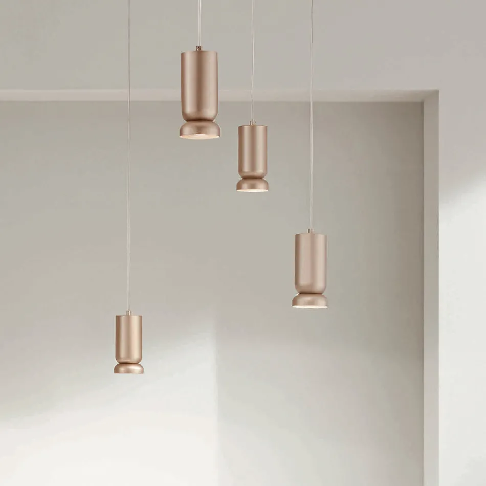 Llambadar modern në alumin të veshur me pluhur dhe kabllo të rregullueshme - Buxus Viadurini